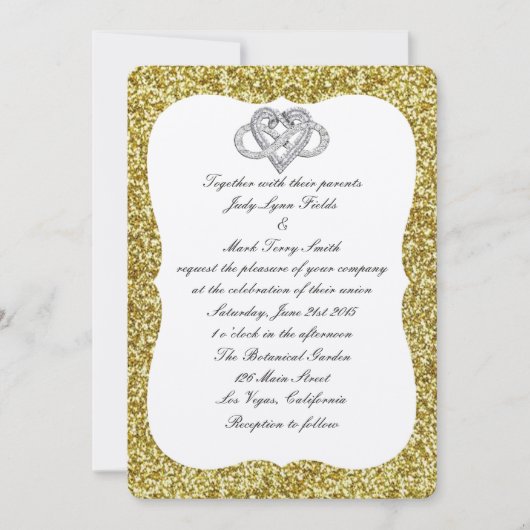 Gold Glitter Infinity Heart Wedding Uitnodiging (Voorkant)