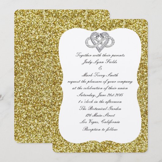 Gold Glitter Infinity Heart Wedding Uitnodiging (Voorkant / Achterkant)