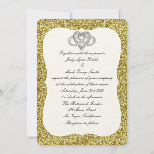 Gold Glitter Infinity Heart Wedding Uitnodiging