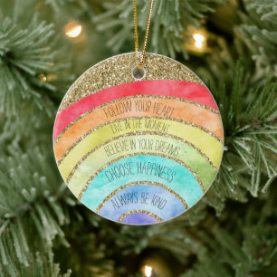 Gold Glitter Inspirerend Quottes Rainbow  Keramisch Ornament