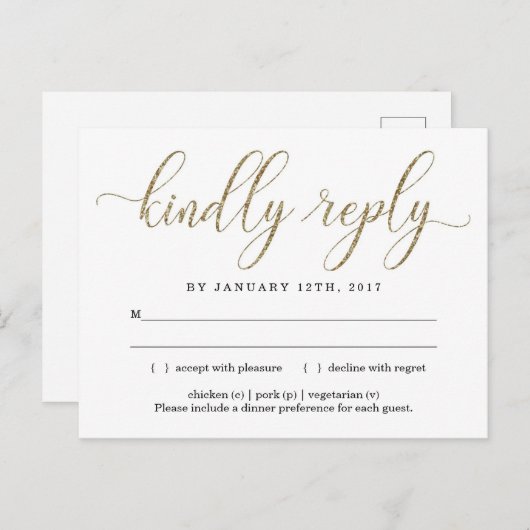 Gold Glitter Invitation RSVP-Briefkaart Uitnodiging Briefkaart (Voorkant / Achterkant)
