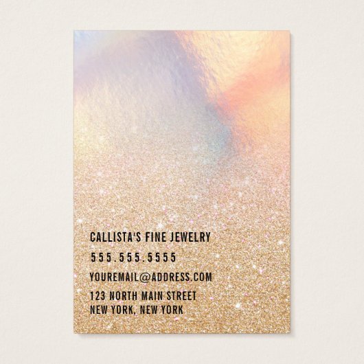 Gold Glitter Iridescent Ketting Display Card Visitekaartje (Achterkant)