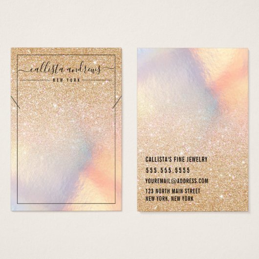 Gold Glitter Iridescent Ketting Display Card Visitekaartje (Voorkant /achterkant)