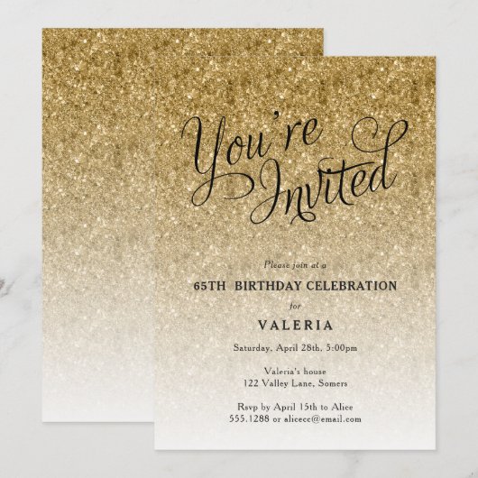 Gold Glitter Je bent uitgenodigd Kaart (Voorkant / Achterkant)