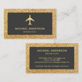 Gold Glitter Jet Vliegtuig Airline Pilot Visitekaartje (Voorkant / Achterkant)