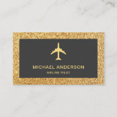 Gold Glitter Jet Vliegtuig Airline Pilot Visitekaartje (Voorkant)