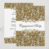 Gold Glitter & Jewel Engagement Party nodigt uit Kaart (Voorkant / Achterkant)