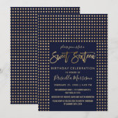 Gold Glitter Jewels Navy Blue Sweet 16 Kaart (Voorkant / Achterkant)