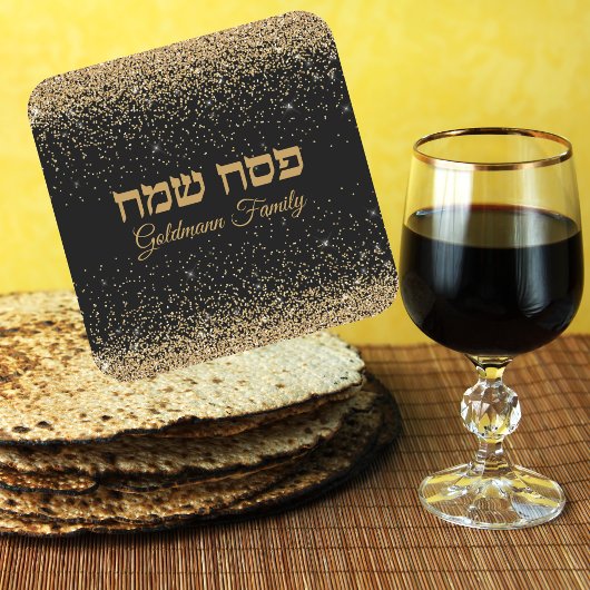 Gold Glitter Jewish Hebrew Happy Passover Pesach  Vierkante Sticker