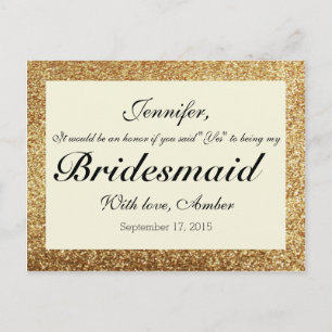 Gold Glitter: Jij zult mijn bruidsmeisje Briefkaar Uitnodiging Briefkaart
