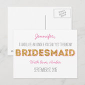 Gold Glitter: Jij zult mijn bruidsmeisje Briefkaar Uitnodiging Briefkaart (Voorkant / Achterkant)