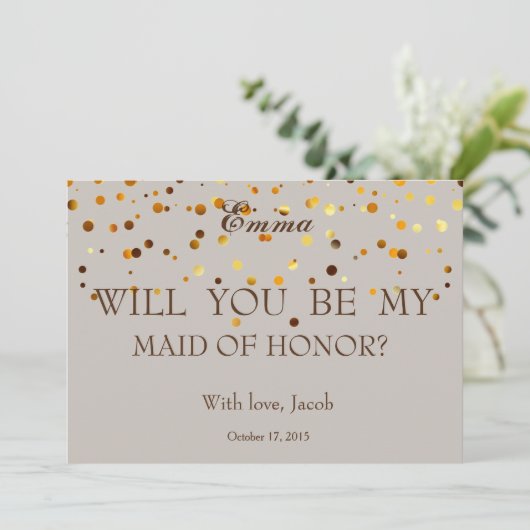 Gold Glitter, jij zult mijn bruidsmeisje zijn Kaart (Staand voorkant)