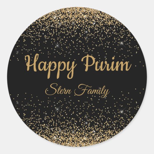 Gold Glitter Joods Gelukkig Purim Ronde Sticker (Voorkant)