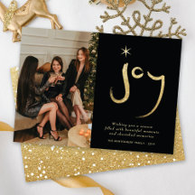 Gold Glitter Joy Brush Calligrafie kerstfoto