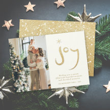 Gold Glitter Joy Brush Calligrafie kerstfoto