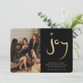 Gold Glitter Joy Brush Calligrafie kerstfoto Feestdagenkaart (Staand voorkant)