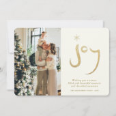 Gold Glitter Joy Brush Calligrafie kerstfoto Feestdagenkaart (Voorkant)