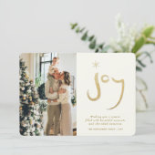 Gold Glitter Joy Brush Calligrafie kerstfoto Feestdagenkaart (Staand voorkant)
