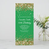 Gold Glitter Kelly Green 50th Birthday Kaart (Staand voorkant)