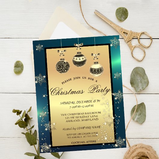 Gold Glitter, kerstballen Green Company Party Kaart