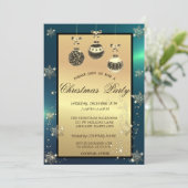 Gold Glitter, kerstballen Green Company Party Kaart (Staand voorkant)