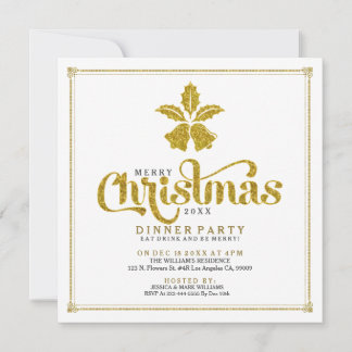 Gold Glitter kerstballetjes diner Kaart
