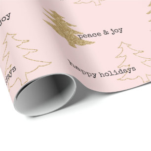 Gold Glitter-kerstbomen Blush Pink Cadeaupapier