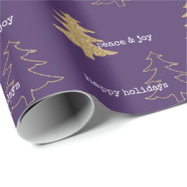 Gold Glitter-kerstbomen Paarse witte citaten Cadeaupapier