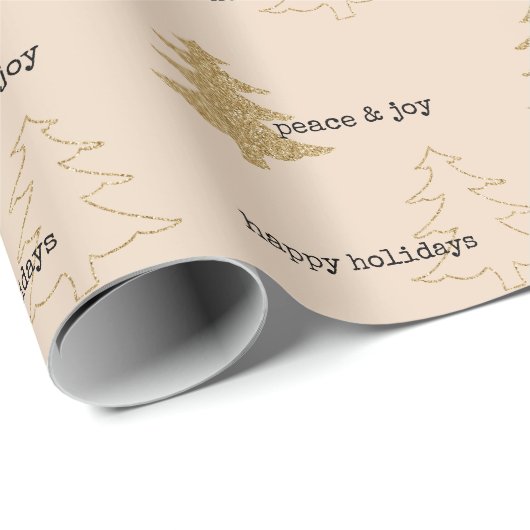 Gold Glitter kerstbomen Peach Cream Quottes Cadeaupapier (Rol Hoek)