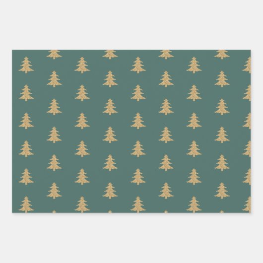 Gold Glitter kerstbomen Pine Green Quottes Inpakpapier Vel (Voorkant 3)