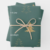 Gold Glitter kerstbomen Pine Green Quottes Inpakpapier Vel (In situ)