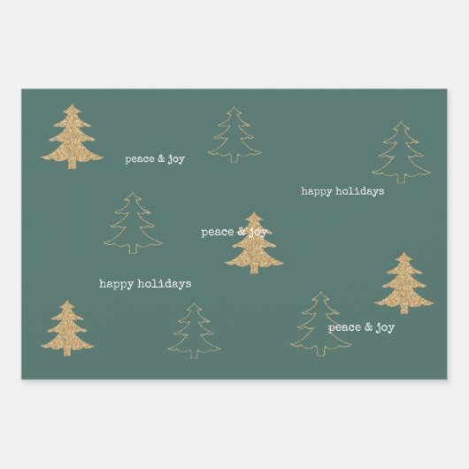 Gold Glitter kerstbomen Pine Green Quottes Inpakpapier Vel (Voorkant)