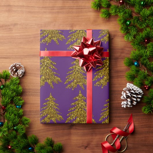 Gold glitter kerstboom op paarse achtergrond cadeaupapier (Feestdagen Geschenken)