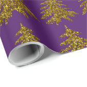 Gold glitter kerstboom op paarse achtergrond cadeaupapier (Rol Hoek)