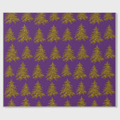 Gold glitter kerstboom op paarse achtergrond cadeaupapier (Vlak)