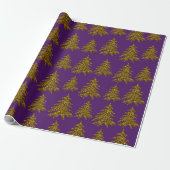 Gold glitter kerstboom op paarse achtergrond cadeaupapier (Uitgerold)