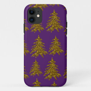 Gold glitter kerstboom op paarse achtergrond Case-Mate iPhone case