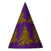 Gold glitter kerstboom op paarse achtergrond feesthoedjes (Voorkant)