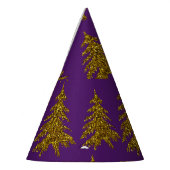 Gold glitter kerstboom op paarse achtergrond feesthoedjes (Links)