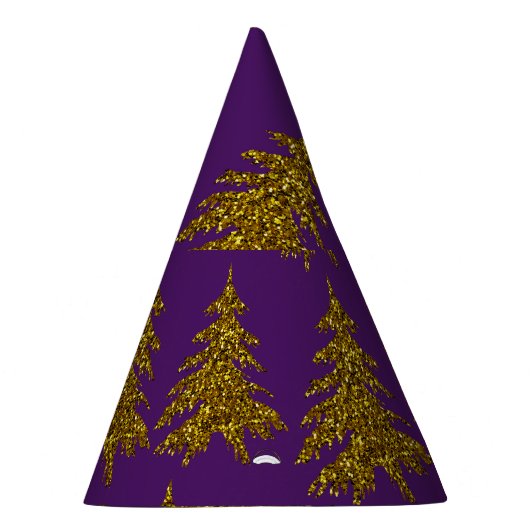 Gold glitter kerstboom op paarse achtergrond feesthoedjes (Rechts)