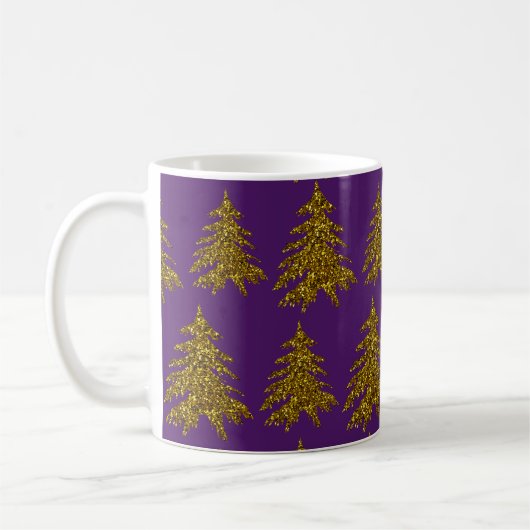 Gold glitter kerstboom op paarse achtergrond koffiemok (Links)