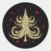Gold Glitter-kerstboom Ronde Sticker (Voorkant)