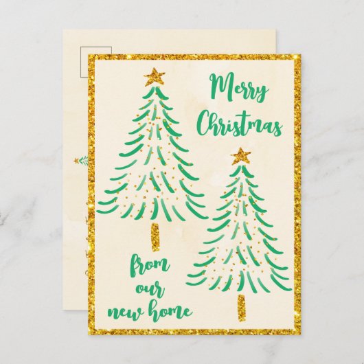 Gold Glitter kerstboomfeestdag We hebben ons verpl Aankondigingskaart (Voorkant / Achterkant)