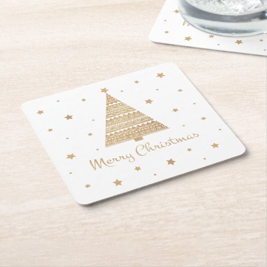 Gold Glitter-kerstboomster  Kartonnen Onderzetters (Schuin)