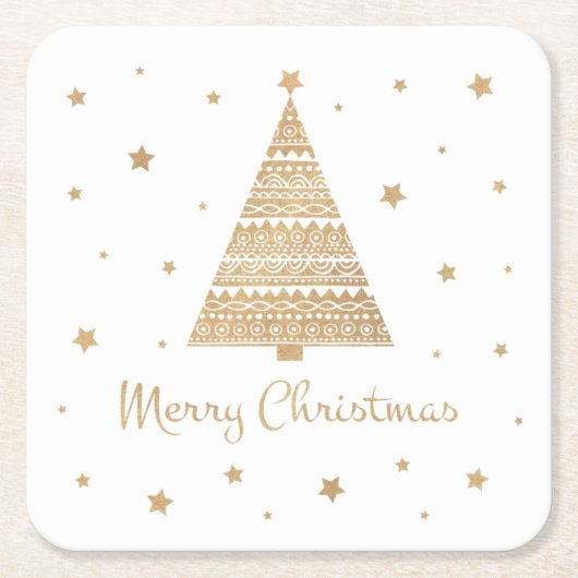 Gold Glitter-kerstboomster  Kartonnen Onderzetters (Voorkant)