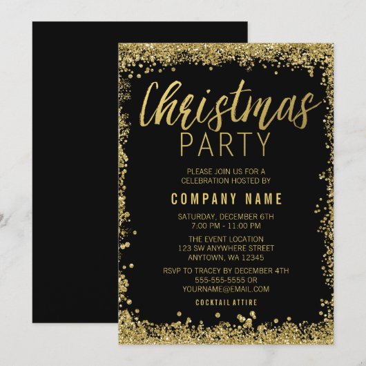 Gold Glitter Kerstfeest Kaart (Voorkant / Achterkant)