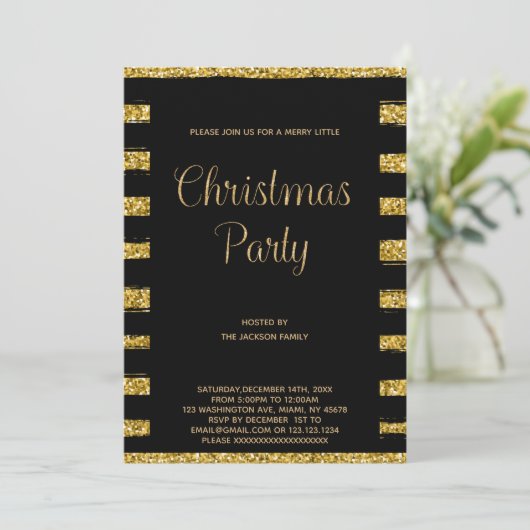 Gold Glitter kerstfeest uitnodiging (Staand voorkant)