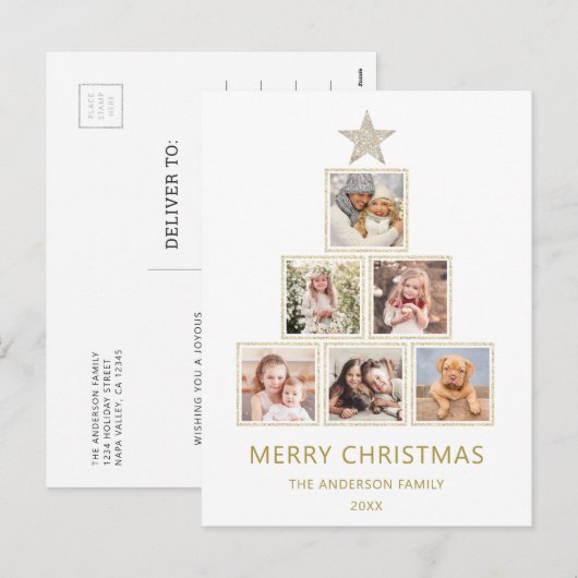 Gold Glitter | Kerstfotoboom Feestdagenkaart (Voorkant / Achterkant)