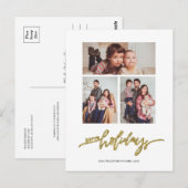Gold Glitter Kerstmis 3 Foto Collage Holiday Briefkaart (Voorkant / Achterkant)