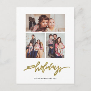 Gold Glitter Kerstmis 3 Foto Collage Holiday Briefkaart